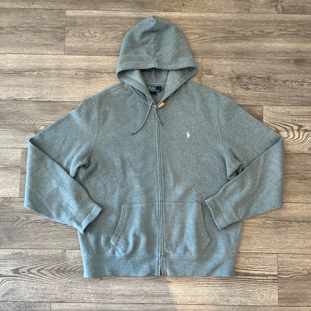 Polo Ralph Lauren Vintage Men’s Full Zip Hooded Jacket Heathered Sky Blue XXL
